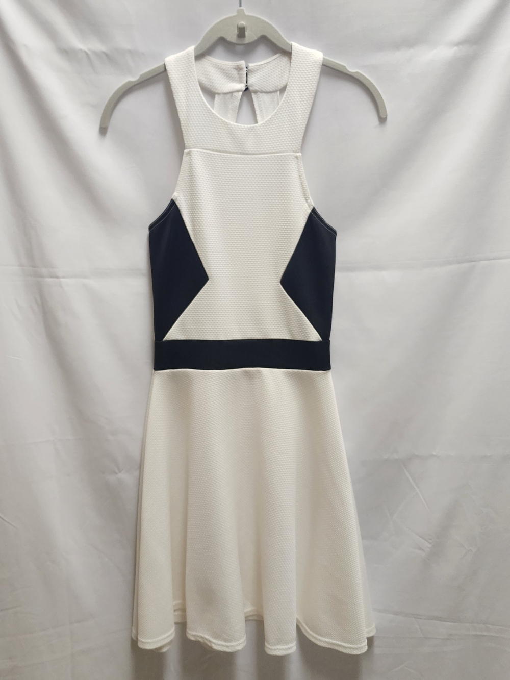 Halter White Fit-and-Flare Dress with Black Contrast